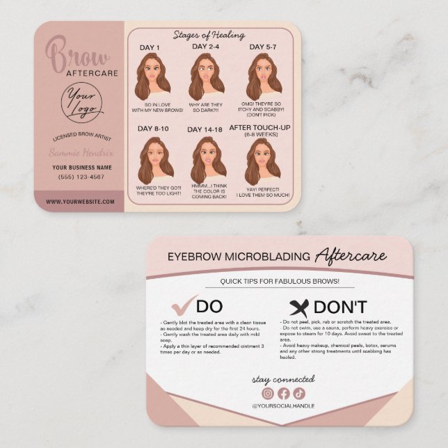 Carte De Visite Microblading Eyebrow Instructions pour les soins p (Devant / Derrière)