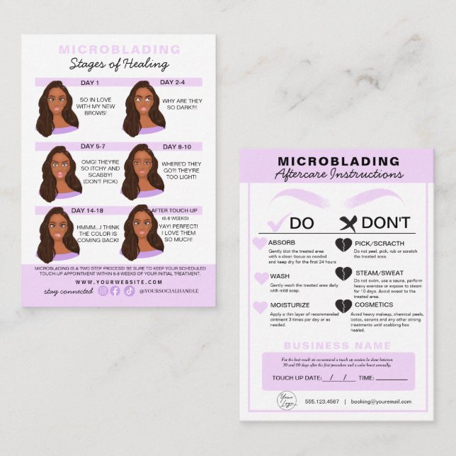 Carte De Visite Microblading Eyebrow Instructions pour les soins p (Devant / Derrière)