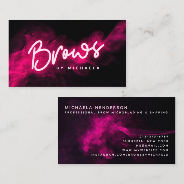 Carte De Visite Microblading/Modelage des sourcils au néon rose mo (Devant / Derrière)