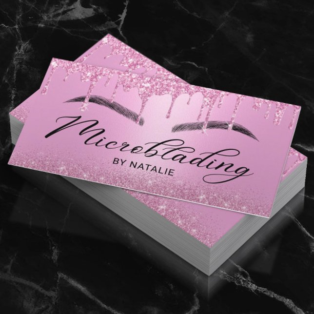 Carte De Visite Microblading Pink Parties scintillant Dripography  (Créateur téléchargé)