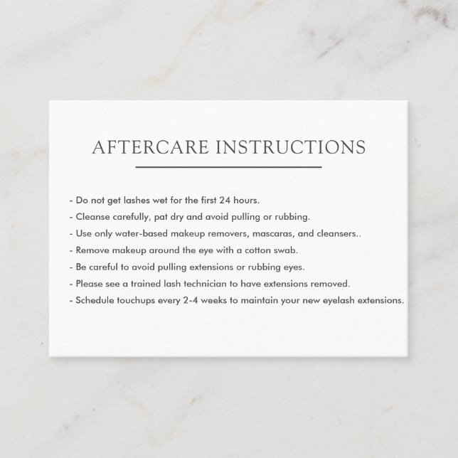 Carte De Visite Microblading Post-Care Simple White Lash Extension (Devant)