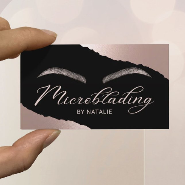 Carte De Visite Microblading Rose Gold Typography Brows Salon (Créateur téléchargé)