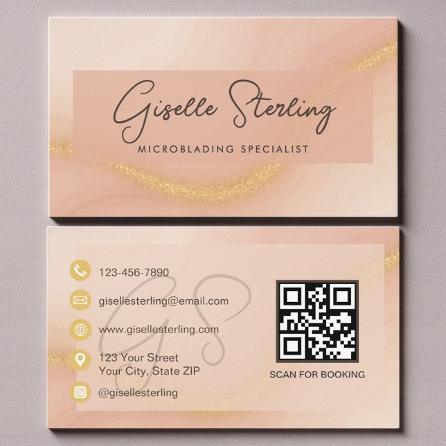 Carte De Visite Microblading Watercolor QR Code (Créateur téléchargé)