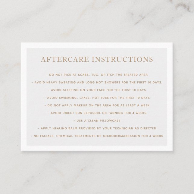 Carte De Visite Microblague - Instructions pour les soins postérie (Devant)