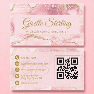 Carte De Visite Microblush Pink Gold Agate Code QR