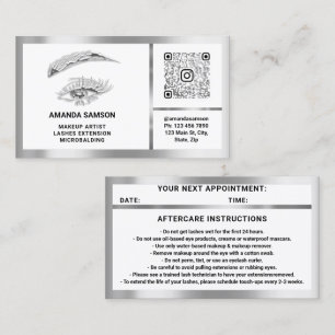 Carte De Visite Microlame Eyelash QRCODE Aftercare Silver White
