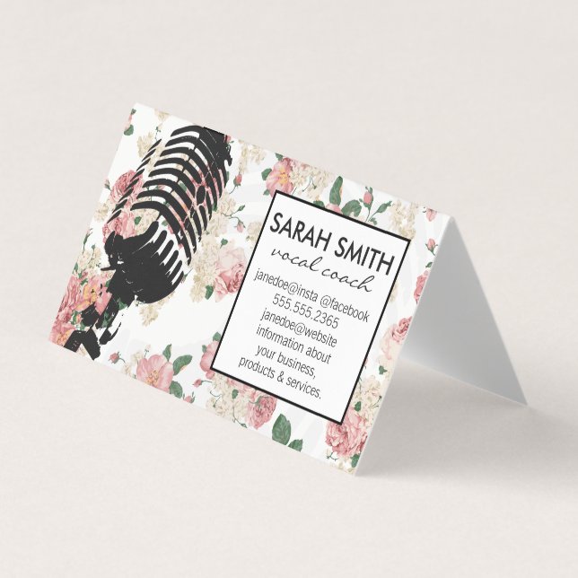 Carte De Visite Microphone avec motif floral (Devant)