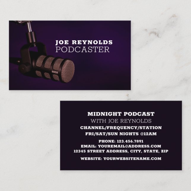 Carte De Visite Microphone élégant, Podcaster, Podcast (Devant / Derrière)