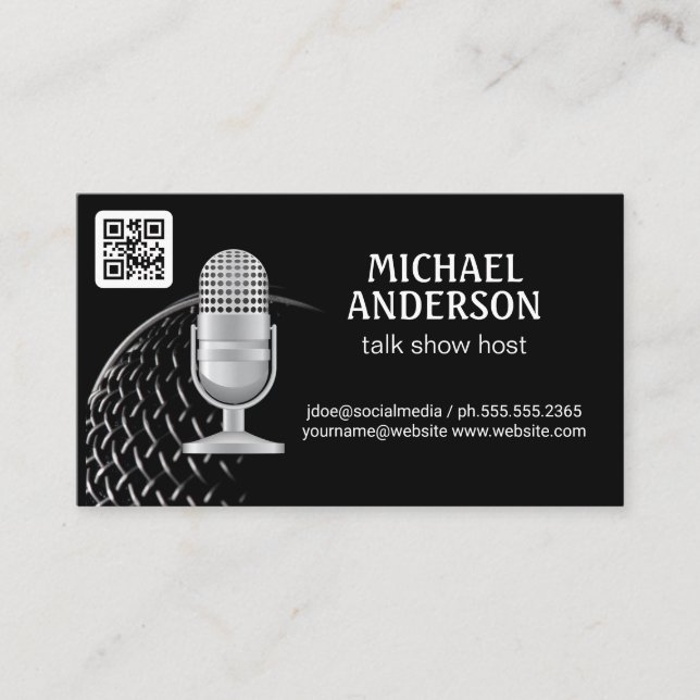 Carte De Visite Microphone | Hôte Podcast | Code QR (Devant)