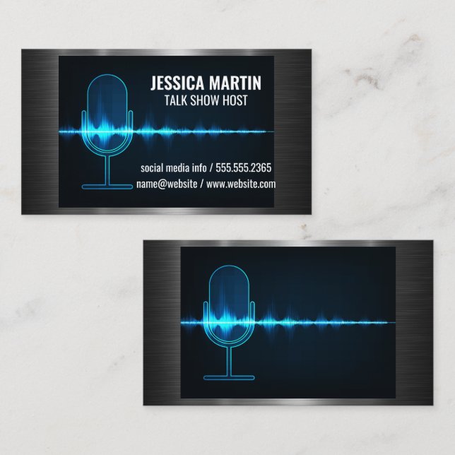 Carte De Visite Microphone | Vague audio numérique | Metallique (Devant / Derrière)
