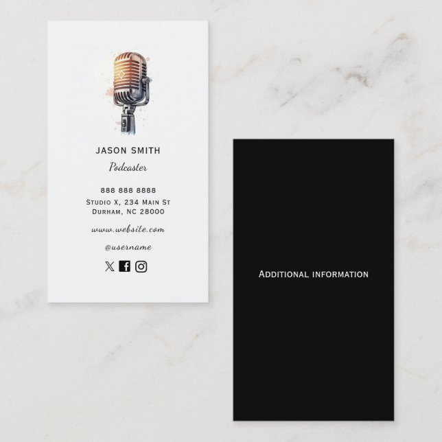 Carte De Visite Microphone vintage Podcaster  (Devant / Derrière)