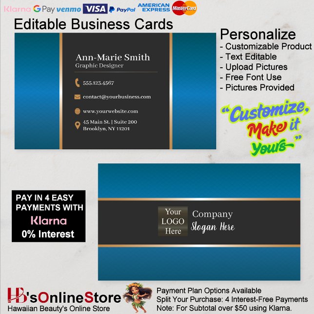 Carte De Visite Midnight Sapphire & Brushed Gold Obsidian Business (Midnight Sapphire & Brushed Gold Obsidian Business Card.)