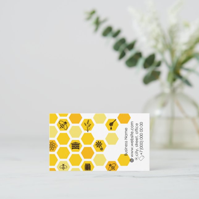 Carte de visite miel, abeilles et ruches (Debout devant)