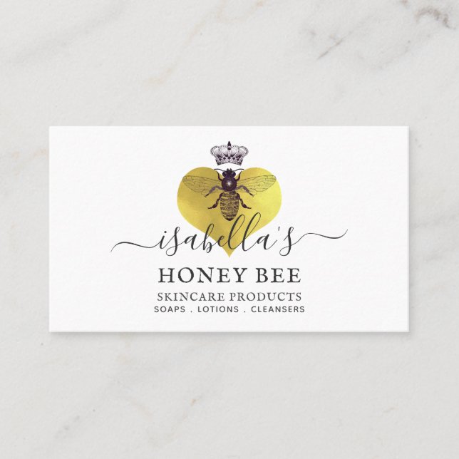 Carte De Visite Miel Bee Heart Skincare Gold Foil sur blanc (Devant)