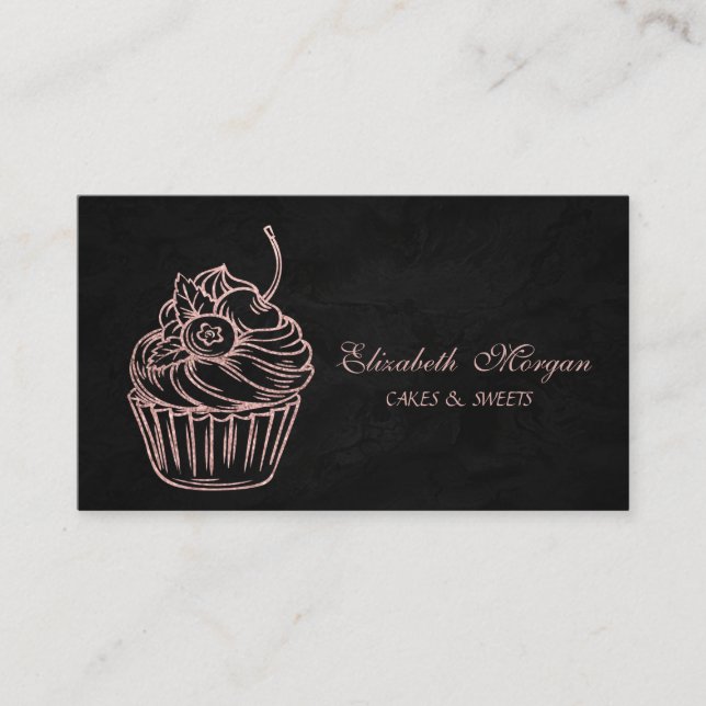 Carte De Visite Mignon Adorable, Cupcake Pailleté, Noir (Devant)