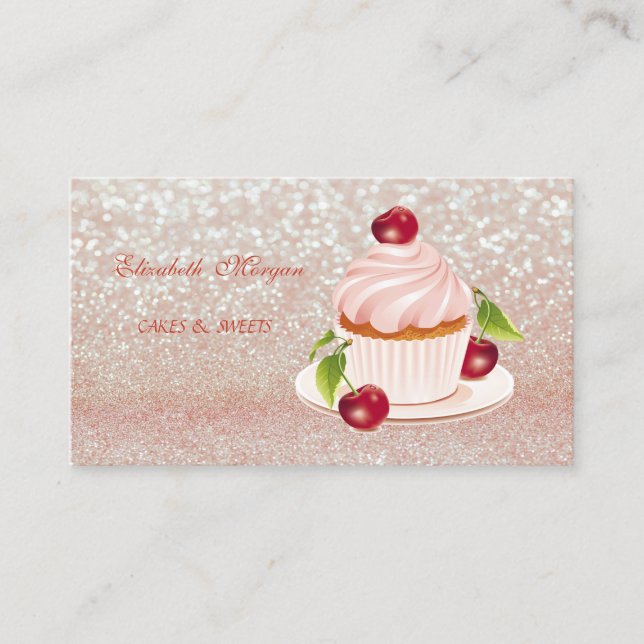 Carte De Visite Mignon Adorable, Rayé, Pailleté, Cupcake, (Devant)