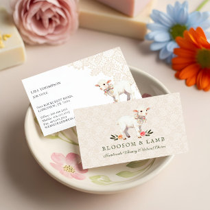 Carte De Visite Mignon agneau floral aquarelle vintage fait main