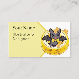 Carte De Visite Mignon Chauve-souris Kawaii et Bol de Citron Glacé
