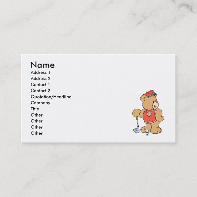 Carte De Visite Mignon ours de golf (Devant)
