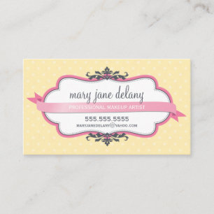 Carte De Visite MIGNON VINTAGE élégant pois rose pastel jaune