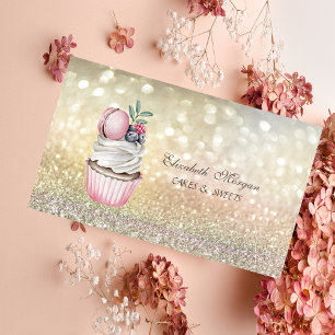 Carte De Visite Mignonne Élégante Boulangerie de Cupcakes Macaron