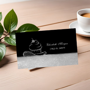 Carte De Visite Mignonne Fouet à Cupcake Pailleté Argent Élégant