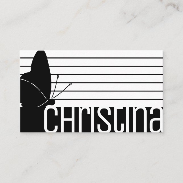 Carte De Visite Mignonne moderne noir blanc rayé rayures QR Code (Devant)