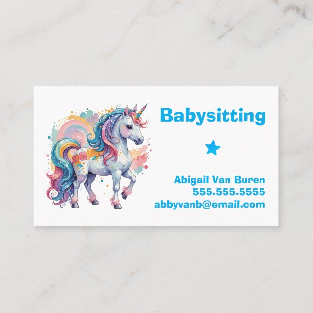 Carte De Visite Mignonne Peint Unicorn Babysitter Nanny garderie (Devant)