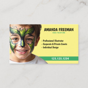 Carte De Visite Mignonne peinture verte et jaune du visage de la f