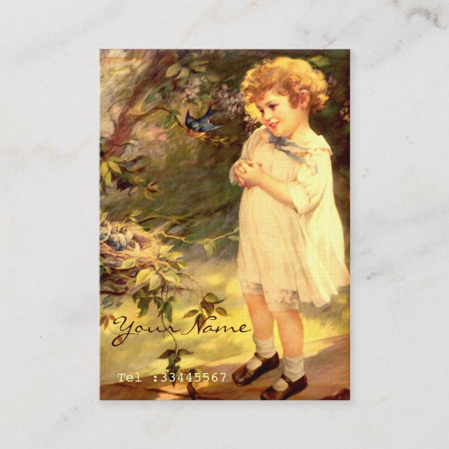 Carte De Visite Mignonne victorienne avec oiseaux (Devant)