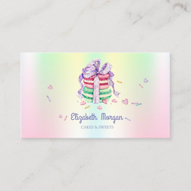 Carte De Visite Mignons Macarons Élégants, Sucreries, Holographiqu (Devant)