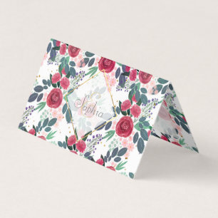 Carte De Visite Mignons Roses Pink Peonies Aquarelle Peinture Dots