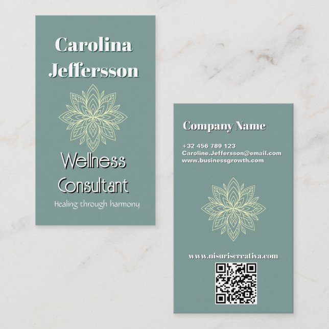 Carte De Visite Mindfulness Wellness Consultant Zen Lotus Turquois (Devant / Derrière)