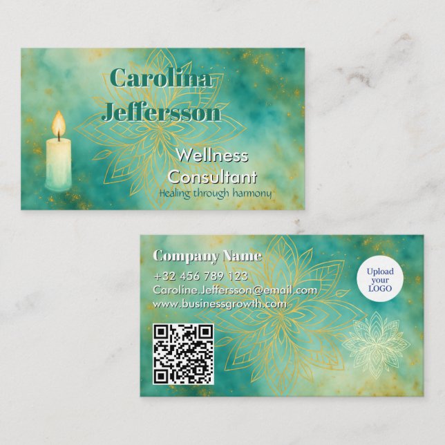 Carte De Visite Mindfulness Wellness Consultant Zen Lotus Turquois (Devant / Derrière)