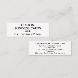 Carte De Visite Mini 50 x Taille MINI 3" x 1" Plus petite taille