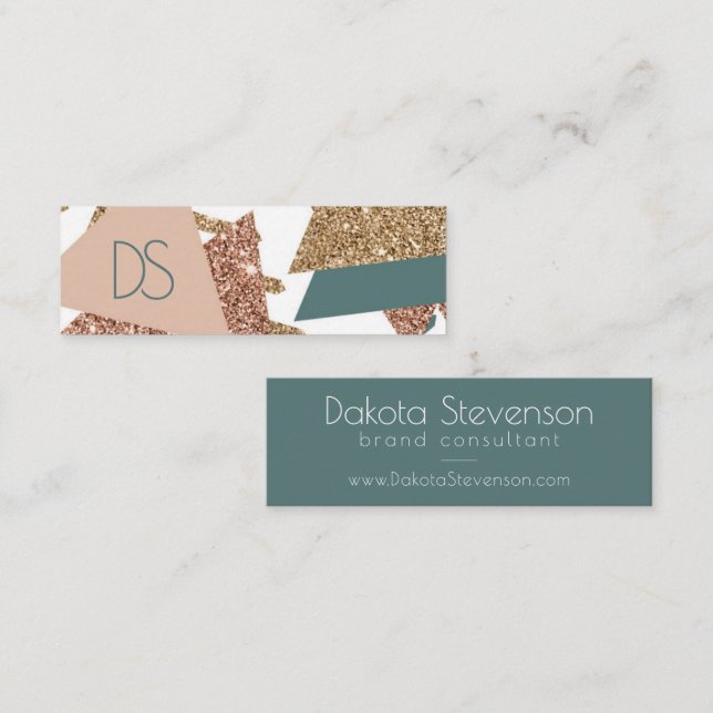 Carte De Visite Mini 80s rétro Abstrait | les années 70 Monogramme vert (Devant / Derrière)