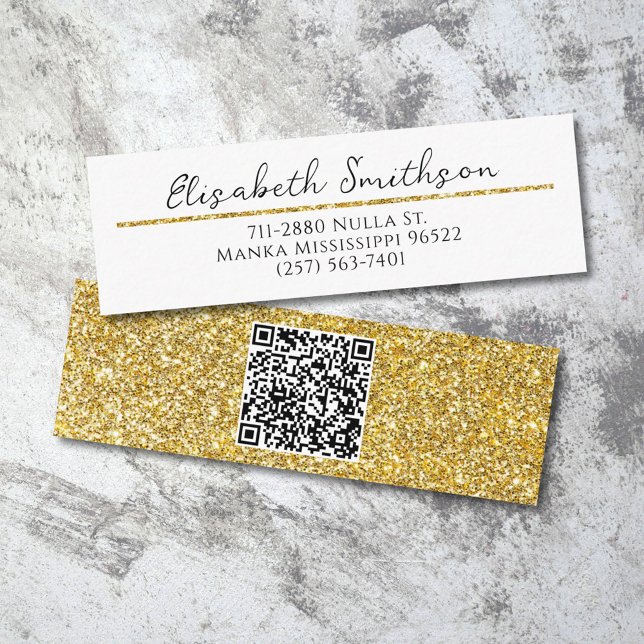 Carte De Visite Mini Ajouter QR Code Gold Parties scintillant Moderne L (Créateur téléchargé)