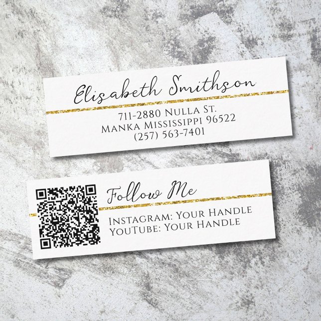 Carte De Visite Mini Ajouter QR Code & Social Media Gold Parties scinti (Créateur téléchargé)