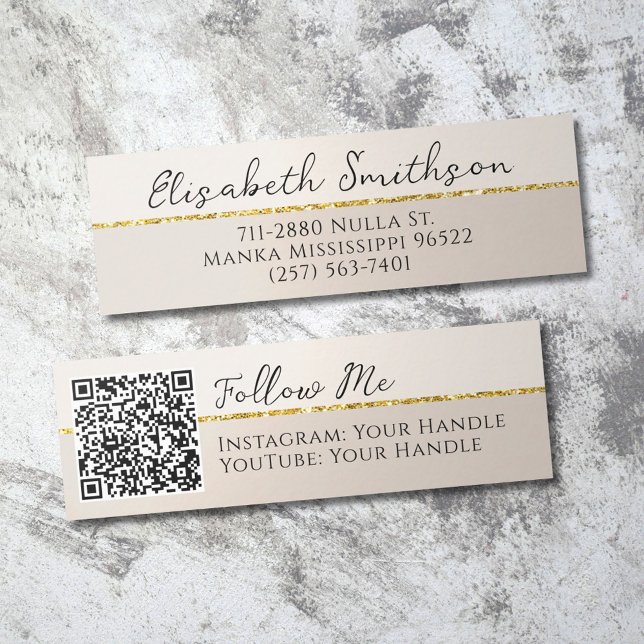 Carte De Visite Mini Ajouter QR Code Social Media Taupe Gold Parties sc (Créateur téléchargé)