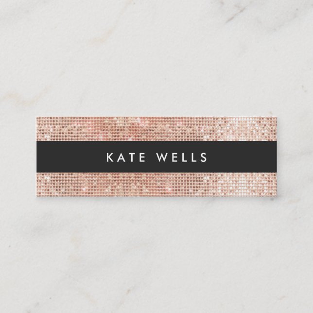 Carte De Visite Mini Amusant élégant Faux Rose Gold Sequin Black Striin (Devant)