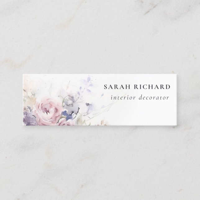 Carte De Visite Mini Aquarelle Abstraite Lilac Rose Floral Bunch (Devant)