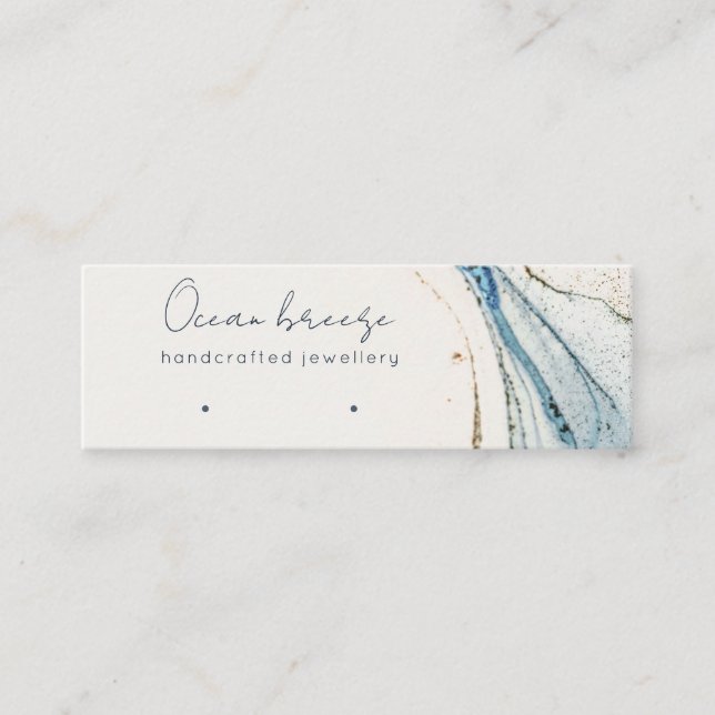 Carte De Visite Mini Aquarelle Abstraite Porte-oreille Bleu Or (Devant)