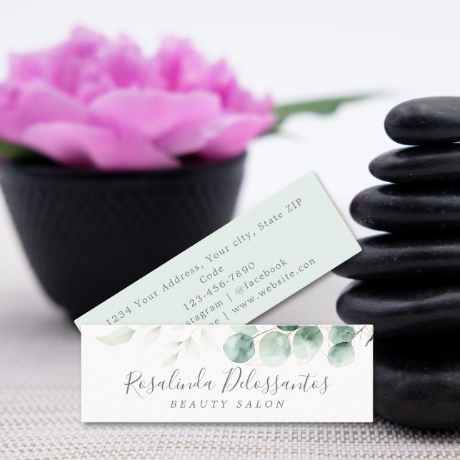 Carte De Visite Mini Aquarelle Eucalyptus Vert Or Botanique (Watercolor Eucalyptus Greenery Gold Botanical Mini Business Card)