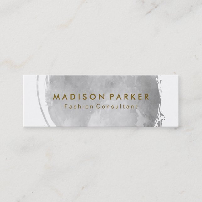 Carte De Visite Mini Aquarelle gris contemporaine brossée (Devant)