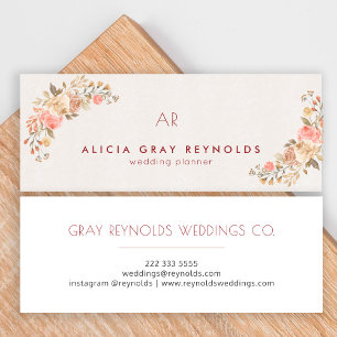 Carte De Visite Mini Aquarelle ivoire Monogramme Wedding planner floral