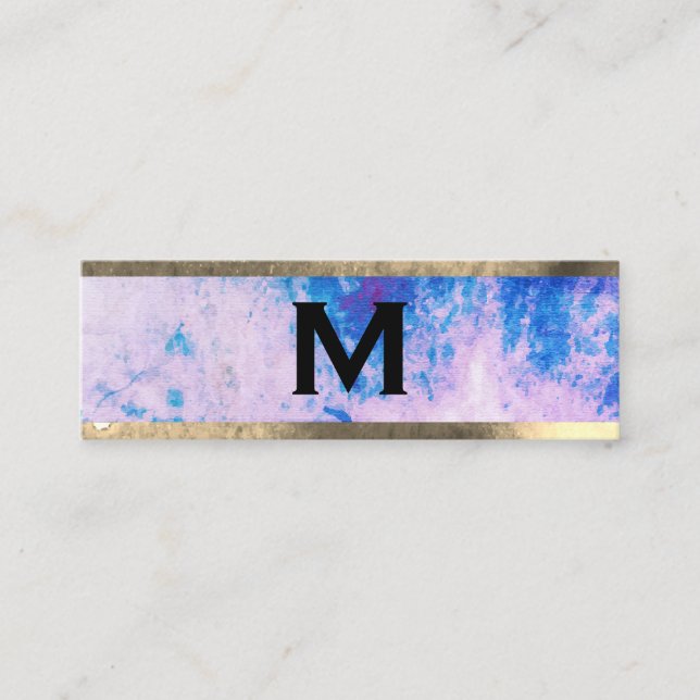 Carte De Visite Mini Aquarelle Monogramme bleu pourpre avec finition (Devant)