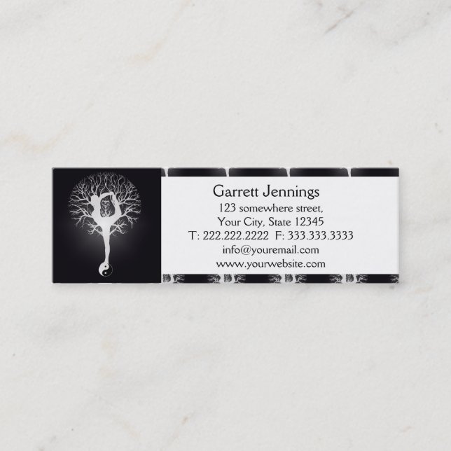 Carte De Visite Mini Arbre de yoga en noir et blanc (Devant)