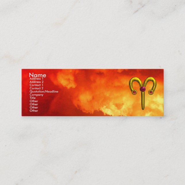 Carte De Visite Mini ARIES, OR SIGNE ZODIAC JEWEL Rouge Jaune Flammes (Devant)