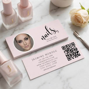 Carte De Visite Mini Artiste Ongles Rose Pâle Photo Professionnelle Qr