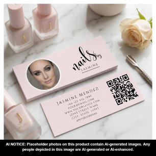 Carte De Visite Mini Artiste Ongles Rose Pâle Photo Professionnelle Qr